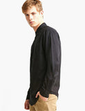 Black Denim Shirt Men Casual Fit Slim Long Sleeve Shirts 2018