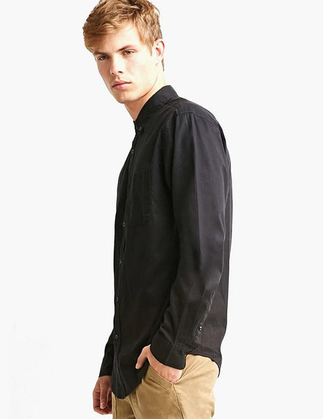 Black Denim Shirt Men Casual Fit Slim Long Sleeve Shirts 2018