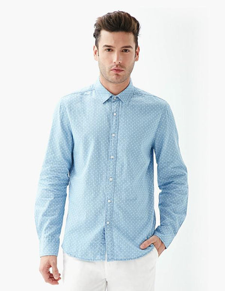 printed Plaid Polka Dot Men Shirt Long-Sleeved Casual Shirts For Men Slim Fit 21 Colors Male Dress Shirts
