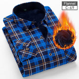 Y New Men's Long Sleeve Plaid Warm Thick Fleece Lining Shirt Fashion Soft Casual Flannel Shirt