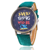 Jeans Watch For Women Leather Everything Will Be OK Watch Fashion Casual Wrist Watch