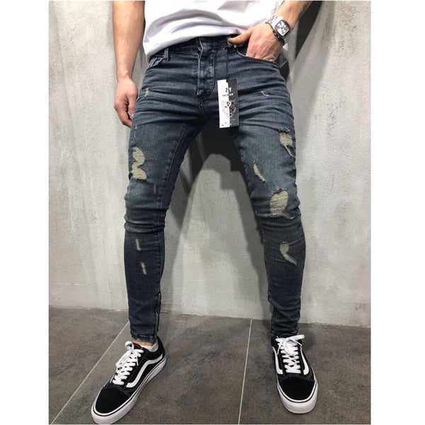 2019 Men Stylish Ripped Jeans Pants Biker Slim Straight Hip Hop