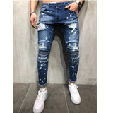 2019 Men Stylish Ripped Jeans Pants Biker Slim Straight Hip Hop
