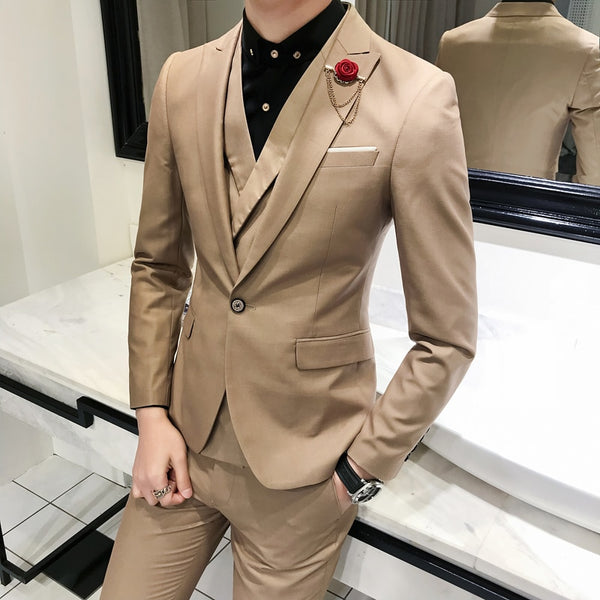 (Jackets+Vest+pants)2019 High quality pure cotton groom dress/Male slim fit Leisure suits/Men's business suit 3 Pieces