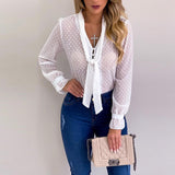Women Blouse Tops Fashion Dot V-Neck Elegant Slim Casual Shirt Thin Office Ladies Chiffon Long Sleeve Summer Female Tops YF01976