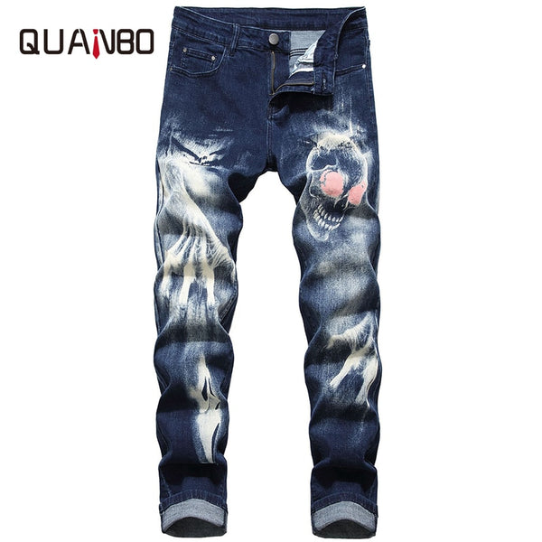 QUANBO New Spring and Autumn Quality Men's Jeans 3D Pattern Streetwear Fashion Stretch Men Jeans