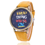 Jeans Watch For Women Leather Everything Will Be OK Watch Fashion Casual Wrist Watch