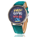 Jeans Watch For Women Leather Everything Will Be OK Watch Fashion Casual Wrist Watch