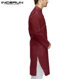 INCERUN Casual Cotton Men Shirt Indian Kurta Suit Long Sleeve Stand Collar Long Tops Men Islamic Muslim Clothes Pakistan Shirts