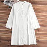 INCERUN Casual Cotton Men Shirt Indian Kurta Suit Long Sleeve Stand Collar Long Tops Men Islamic Muslim Clothes Pakistan Shirts