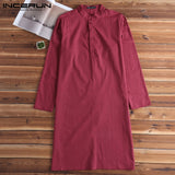 INCERUN Casual Cotton Men Shirt Indian Kurta Suit Long Sleeve Stand Collar Long Tops Men Islamic Muslim Clothes Pakistan Shirts