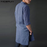 INCERUN Men Shirt Long Sleeve Stand Collar Solid Color 2019 Casual Retro Pullovers Loose Long Shirts Men Indian Kurta Suit S-5XL