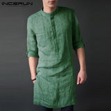 INCERUN Men Shirt Long Sleeve Stand Collar Solid Color 2019 Casual Retro Pullovers Loose Long Shirts Men Indian Kurta Suit S-5XL