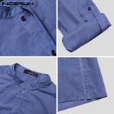 INCERUN Men Shirt Long Sleeve Stand Collar Solid Color 2019 Casual Retro Pullovers Loose Long Shirts Men Indian Kurta Suit S-5XL