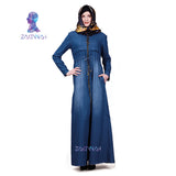 ZK013 Fashion Denim Kaftan Abaya Dubai Islam Muslim Dress Abayas For Women Caftan Robe Turkish Islamic Clothing