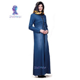 ZK013 Fashion Denim Kaftan Abaya Dubai Islam Muslim Dress Abayas For Women Caftan Robe Turkish Islamic Clothing
