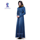 ZK013 Fashion Denim Kaftan Abaya Dubai Islam Muslim Dress Abayas For Women Caftan Robe Turkish Islamic Clothing