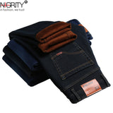NIGRITY 2019 Winter Men's Warm Fleece Jeans Stretch Casual Straight Thick Denim Flannel Jeans Soft Pant Trousers Plus Size 28-44