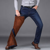 NIGRITY 2019 Winter Men's Warm Fleece Jeans Stretch Casual Straight Thick Denim Flannel Jeans Soft Pant Trousers Plus Size 28-44