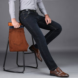 NIGRITY 2019 Winter Men's Warm Fleece Jeans Stretch Casual Straight Thick Denim Flannel Jeans Soft Pant Trousers Plus Size 28-44