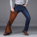 NIGRITY 2019 Winter Men's Warm Fleece Jeans Stretch Casual Straight Thick Denim Flannel Jeans Soft Pant Trousers Plus Size 28-44