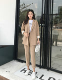BGTEEVER  Casual Solid Women Pant Suits Notched Collar Blazer Jacket & Pencil Pant Khaki Female Suit Autumn 2019 high quality