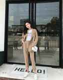 BGTEEVER  Casual Solid Women Pant Suits Notched Collar Blazer Jacket & Pencil Pant Khaki Female Suit Autumn 2019 high quality