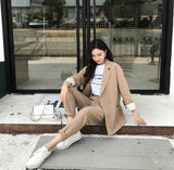 BGTEEVER  Casual Solid Women Pant Suits Notched Collar Blazer Jacket & Pencil Pant Khaki Female Suit Autumn 2019 high quality