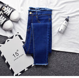 2019 Spring Skinny Pencil Jeans For Women Summer New High Waist Pencil Strech Denim Ankle Length Pants Tassel Jeans