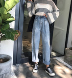 GUUZYUVIZ Loose Vintage Woman Jeans 2017 Autumn Bleached Casual Boyfriend Curl Denim Wide Leg Pants Oversize High Waist Jean