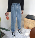 GUUZYUVIZ Loose Vintage Woman Jeans 2017 Autumn Bleached Casual Boyfriend Curl Denim Wide Leg Pants Oversize High Waist Jean