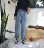 GUUZYUVIZ Loose Vintage Woman Jeans 2017 Autumn Bleached Casual Boyfriend Curl Denim Wide Leg Pants Oversize High Waist Jean