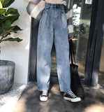 GUUZYUVIZ Loose Vintage Woman Jeans 2017 Autumn Bleached Casual Boyfriend Curl Denim Wide Leg Pants Oversize High Waist Jean