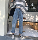 GUUZYUVIZ Loose Vintage Woman Jeans 2017 Autumn Bleached Casual Boyfriend Curl Denim Wide Leg Pants Oversize High Waist Jean