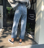 GUUZYUVIZ Loose Vintage Woman Jeans 2017 Autumn Bleached Casual Boyfriend Curl Denim Wide Leg Pants Oversize High Waist Jean