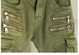 Green Black Denim Biker Jeans Mens Skinny 2019  Slim Elastic Jeans Hip Hop Washed Skateboard Trouers Streetwear