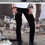 Green Black Denim Biker Jeans Mens Skinny 2019  Slim Elastic Jeans Hip Hop Washed Skateboard Trouers Streetwear