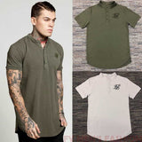 New Men Brand Fashion Summer Kanye West Sik Silk Men Casual Hip Hop Irregular cut Button Short Sleeved T-shirt Black White