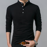 T-Shirt Men Cotton T Shirt Full Sleeve t-shirt Men Solid Color T-shirts tops&tees Mandarin Collar Long Shirt