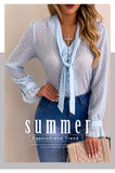 Women Blouse Tops Fashion Dot V-Neck Elegant Slim Casual Shirt Thin Office Ladies Chiffon Long Sleeve Summer Female Tops YF01976