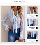 Women Blouse Tops Fashion Dot V-Neck Elegant Slim Casual Shirt Thin Office Ladies Chiffon Long Sleeve Summer Female Tops YF01976