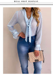 Women Blouse Tops Fashion Dot V-Neck Elegant Slim Casual Shirt Thin Office Ladies Chiffon Long Sleeve Summer Female Tops YF01976