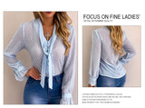 Women Blouse Tops Fashion Dot V-Neck Elegant Slim Casual Shirt Thin Office Ladies Chiffon Long Sleeve Summer Female Tops YF01976