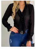 Women Blouse Tops Fashion Dot V-Neck Elegant Slim Casual Shirt Thin Office Ladies Chiffon Long Sleeve Summer Female Tops YF01976