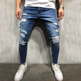 2019 Men Stylish Ripped Jeans Pants Biker Slim Straight Hip Hop