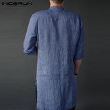 INCERUN Men Shirt Long Sleeve Stand Collar Solid Color 2019 Casual Retro Pullovers Loose Long Shirts Men Indian Kurta Suit S-5XL