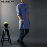 INCERUN Men Shirt Long Sleeve Stand Collar Solid Color 2019 Casual Retro Pullovers Loose Long Shirts Men Indian Kurta Suit S-5XL