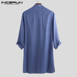 INCERUN Men Shirt Long Sleeve Stand Collar Solid Color 2019 Casual Retro Pullovers Loose Long Shirts Men Indian Kurta Suit S-5XL