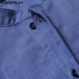 INCERUN Men Shirt Long Sleeve Stand Collar Solid Color 2019 Casual Retro Pullovers Loose Long Shirts Men Indian Kurta Suit S-5XL