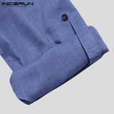 INCERUN Men Shirt Long Sleeve Stand Collar Solid Color 2019 Casual Retro Pullovers Loose Long Shirts Men Indian Kurta Suit S-5XL